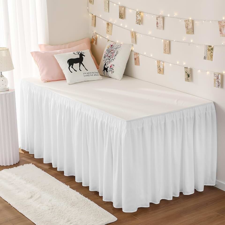 Dorm Bed Skirt Twin XL 36" Drop, College Dorm Room Essentials, White