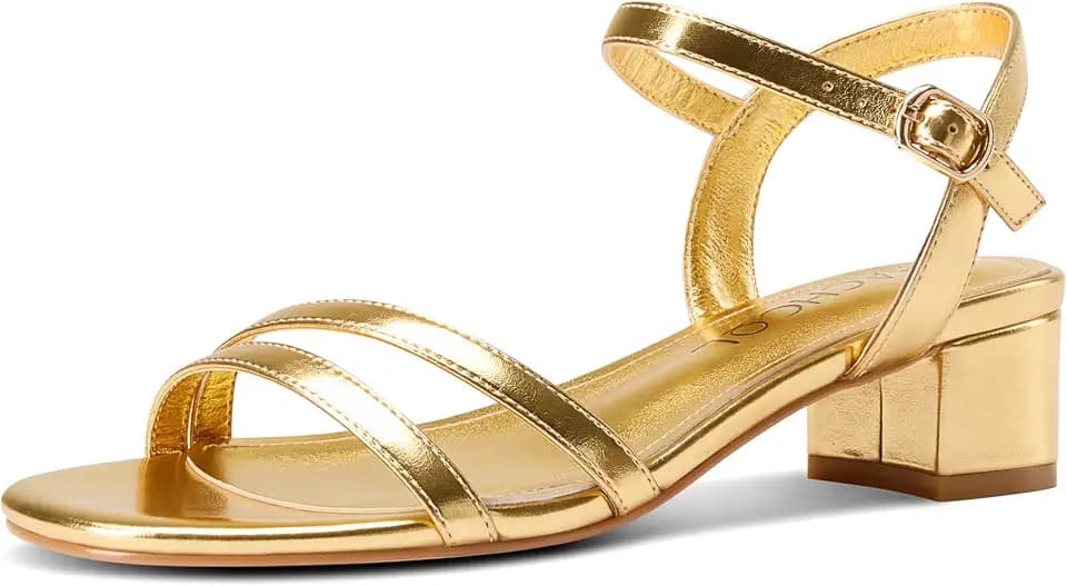 Aachcol Womens Strappy Low Heel Sandals Open Toe Chunky Block Heels Ankle Strap Short Heels Bride Wedding Party Dress Shoes 2.0 Inches Heels
