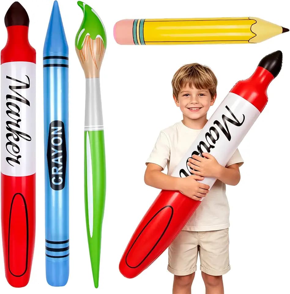 XXL Stift Luftballons Einschulung Deko, 4 Stk Aufblasbare Pinsel Bleistift Luftballons, Schulanfang Deko Einschulung Junge Mädchen, 2026 Schulkind für Geburtstag Party
