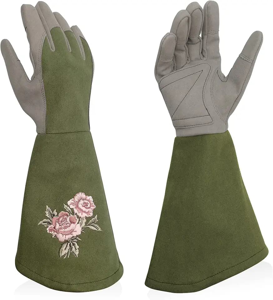 Rosenhandschuhe, Damen Gartenhandschuhe, Strauchhandschuhe aus Kunstleder mit Rundumschutz vor Dornen, lange Arbeitshandschuhe mit Stichfest Durchstichfest für Gartenarbeiten