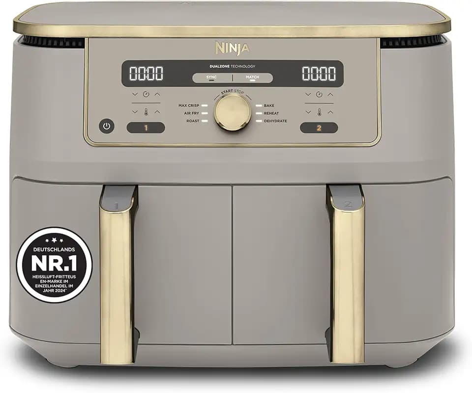 Ninja Dual Zone digitale Heißluftfritteuse, 9,5 L, 6-in-1, Stone/Gold