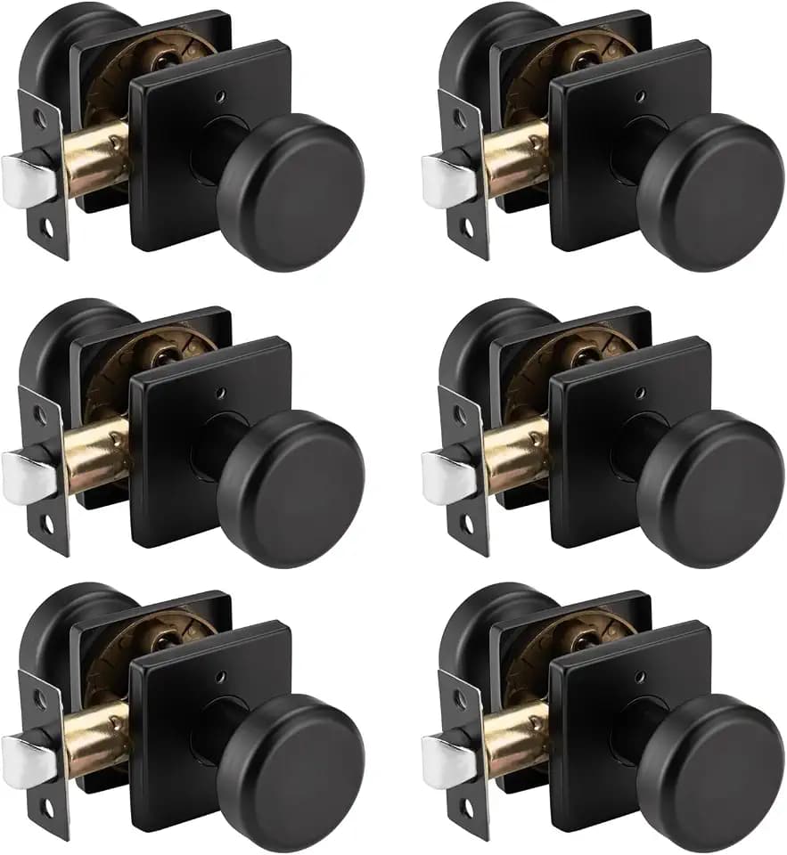 6 Pack Black Door Knob with Square Rosette for Privacy
