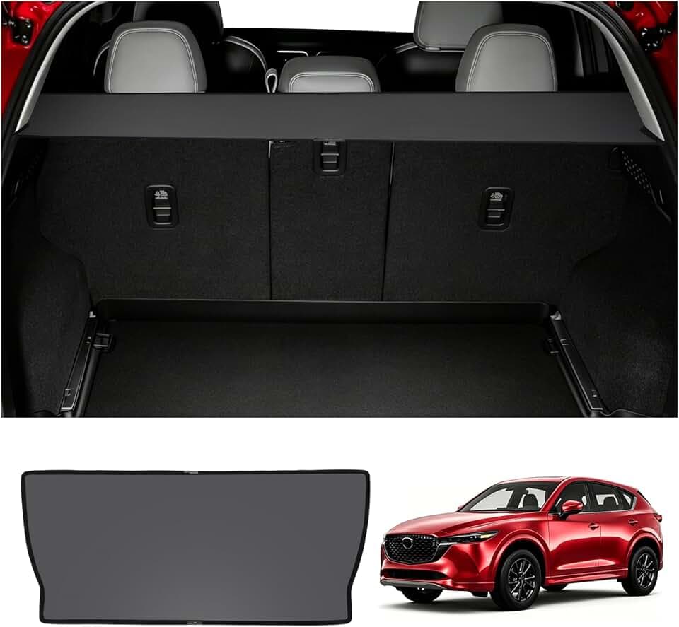Powerty Foldable Cargo Cover for Mazda CX5 2017-2025, Polyester Fiber Trunk Cover for Mazda CX-5 Accessories Privacy Shielding Shade