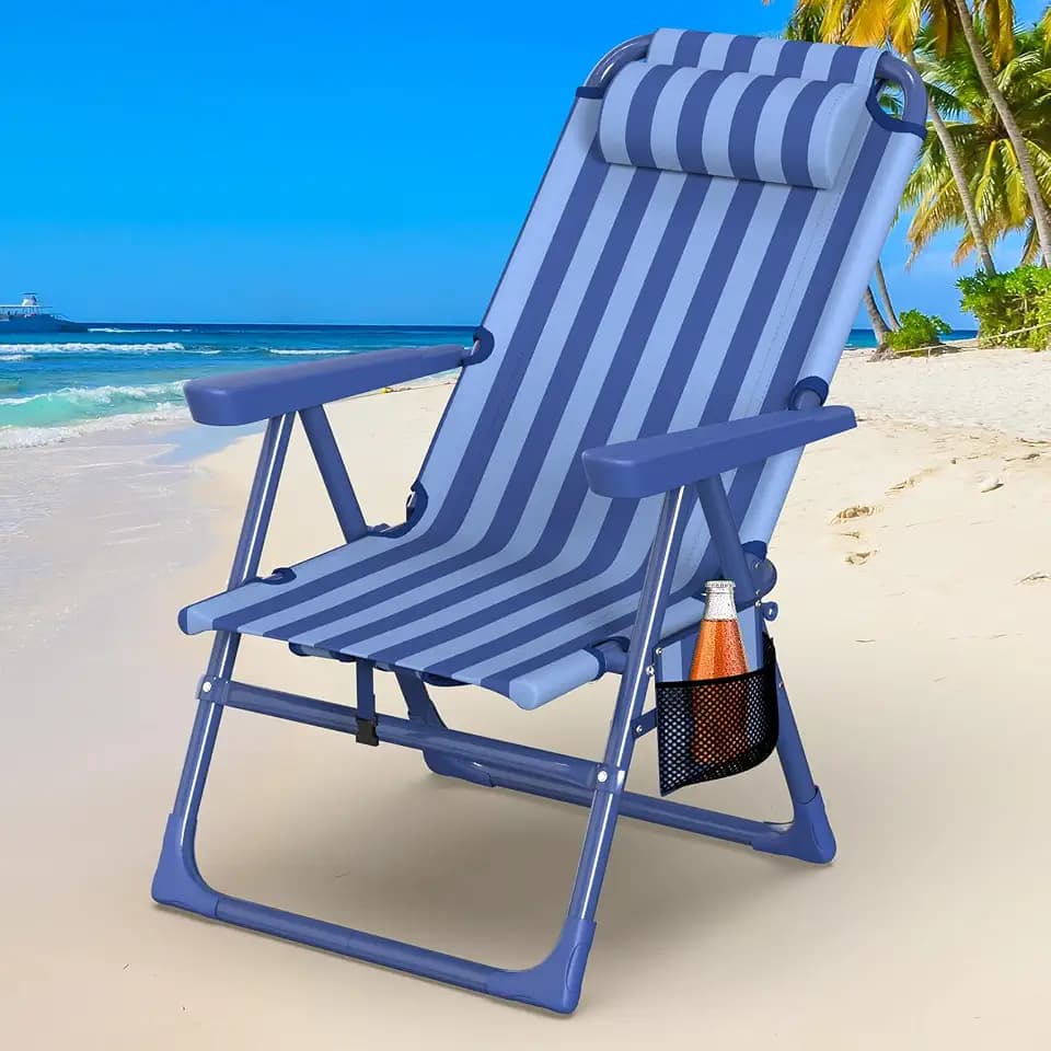 Suteck Backpack Beach Chair, 6-Position Reclining Chairs with Cooler Bag