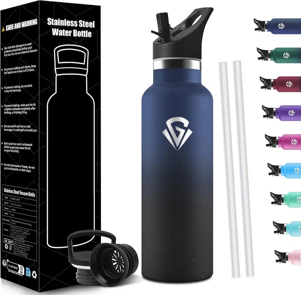 HoneyHolly Trinkflasche 750ML, BPA-Frei, Trinkflasche Edelstahl, Doppelwandig Vakuumisoliert, Wasserflasche Edelstahl, mit Strohhalm, Isolierflasche für Schule, Reisen, Joggen Isolierflasche