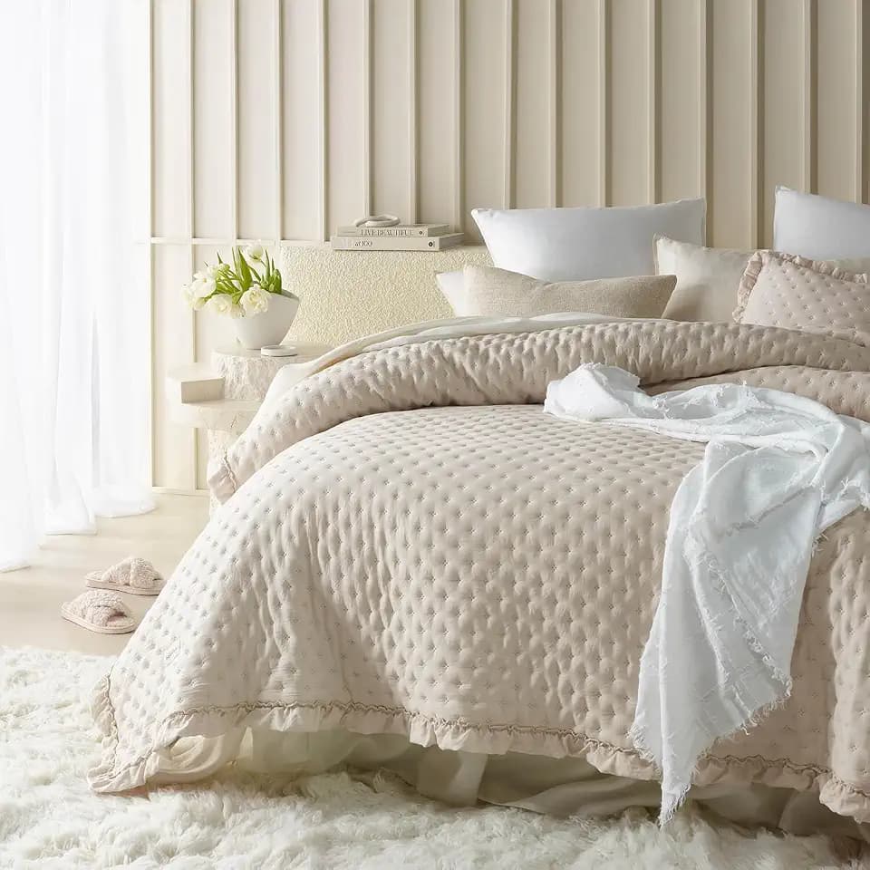 ROOM99 Molly Elegante Tagesdecke in Creme 170 x 210 cm
