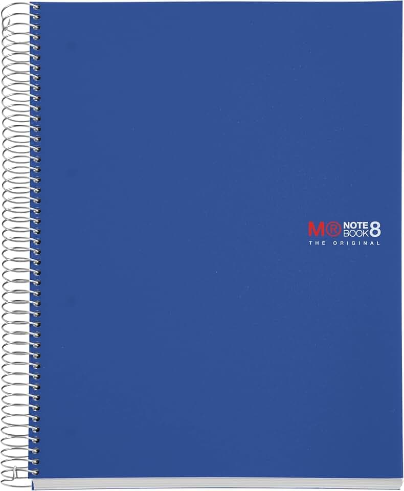 Miquelrius - A4 liniertes Notizbuch 7 mm, 200 Blatt mit 8 Farbbändern, extraopakes 70 g/m² Papier, robuste Polypropylen-Deckel mit 4-fach Lochung, Notebook The Originals, Blau