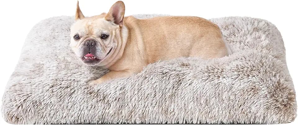 EHEYCIGA Fluffy Dog Crate Bed for Medium Dogs, Plush Crate Pad, Brown