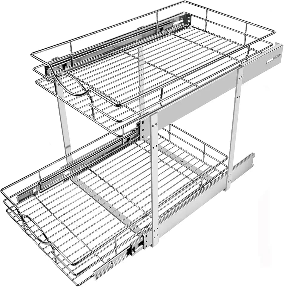 Sikarou Pull Out Cabinet Organizer 23"W 21"D 2-Tier Slide Out Storage Shelf