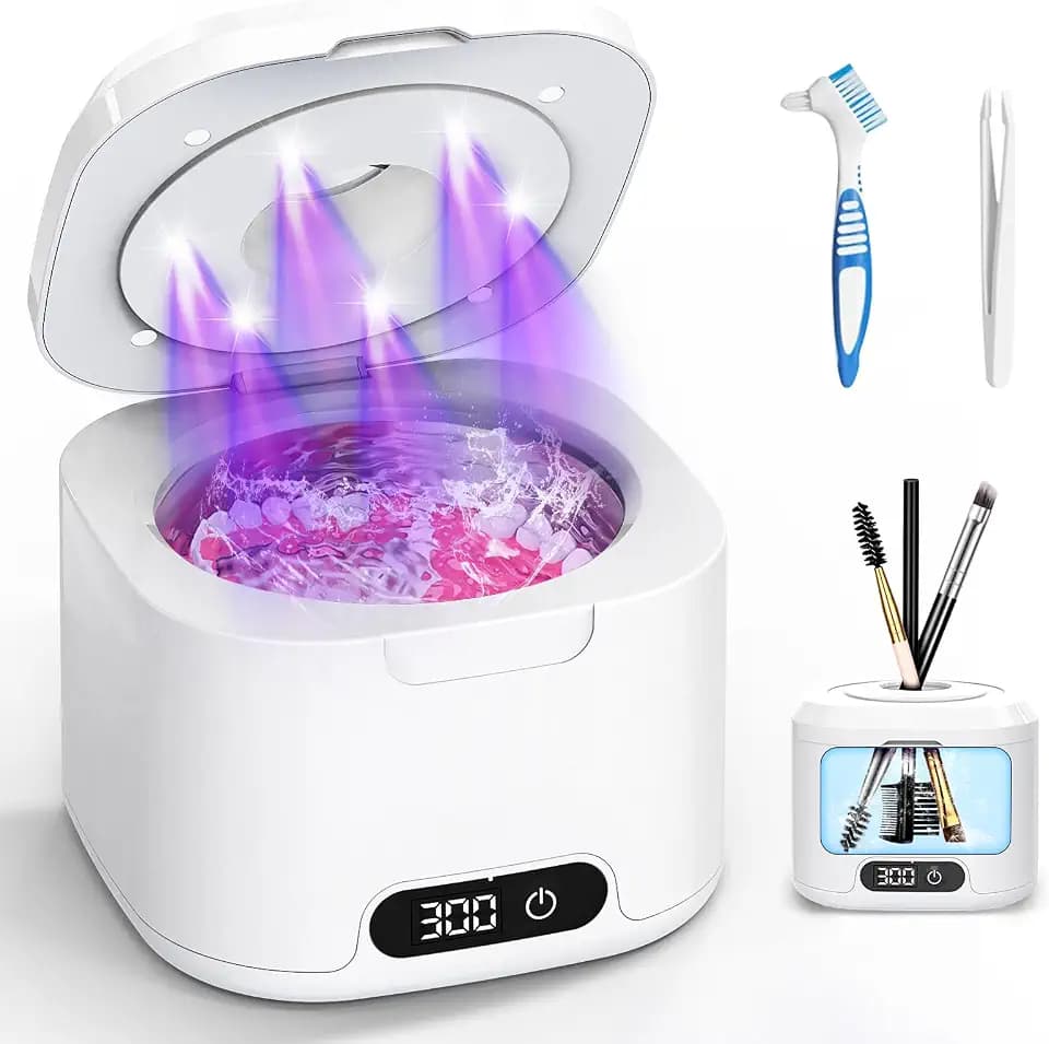 Robofun 2025 Neu Ultraschallreinigungsgerät 50000Hz mit 6 UV-Licht & 4 Modes, 340ML Ultraschallreiniger - Ultrasonic Cleaner für Zahnersatz, Retainer, Aligner, Prothesen, Zahnbürstenkopf, Schmuck