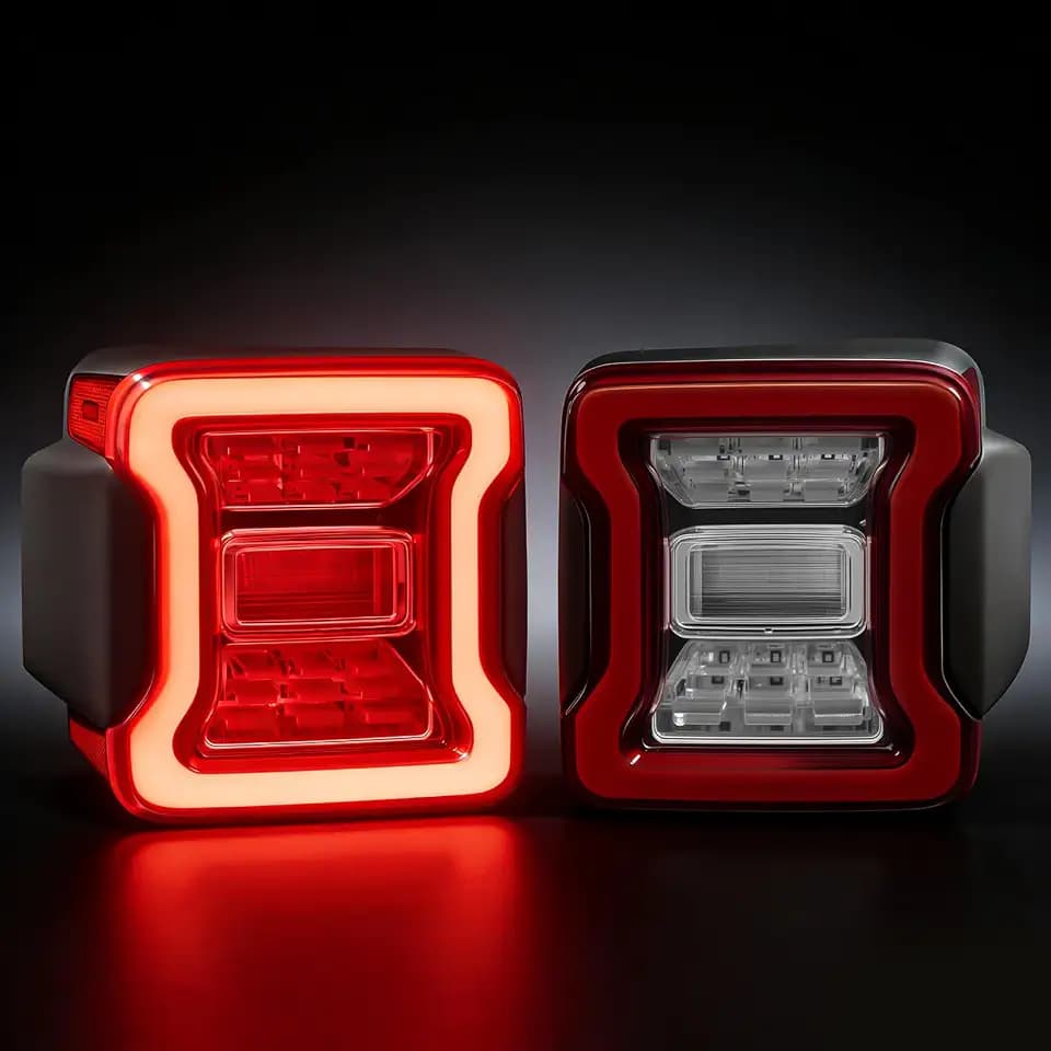 OEM Style Upgrade LED Tail Lights Assembly Compatible With 2007-2018 Jeep Wrangler JK JKU Sport/Sahara/Rubicon, Rear Lights with Brake&Turn&Reverse Lights,High Performance,Waterpoof (Tunnel Clear)