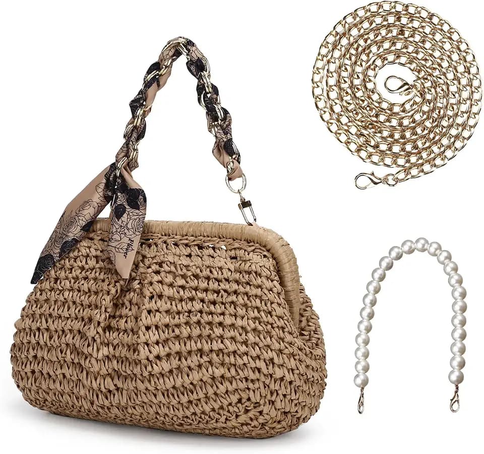 Summer Straw Bag Clutch Purses for Women Dumpling Wicker Purse