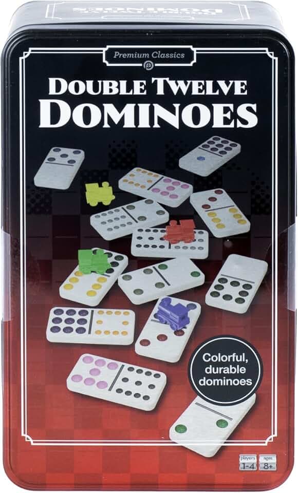 Pressman Premium Classics: Double Twelve Dominoes | Durable Tin Case with Instructions for 10 Different Games | 1-4 Players, Ages 8+