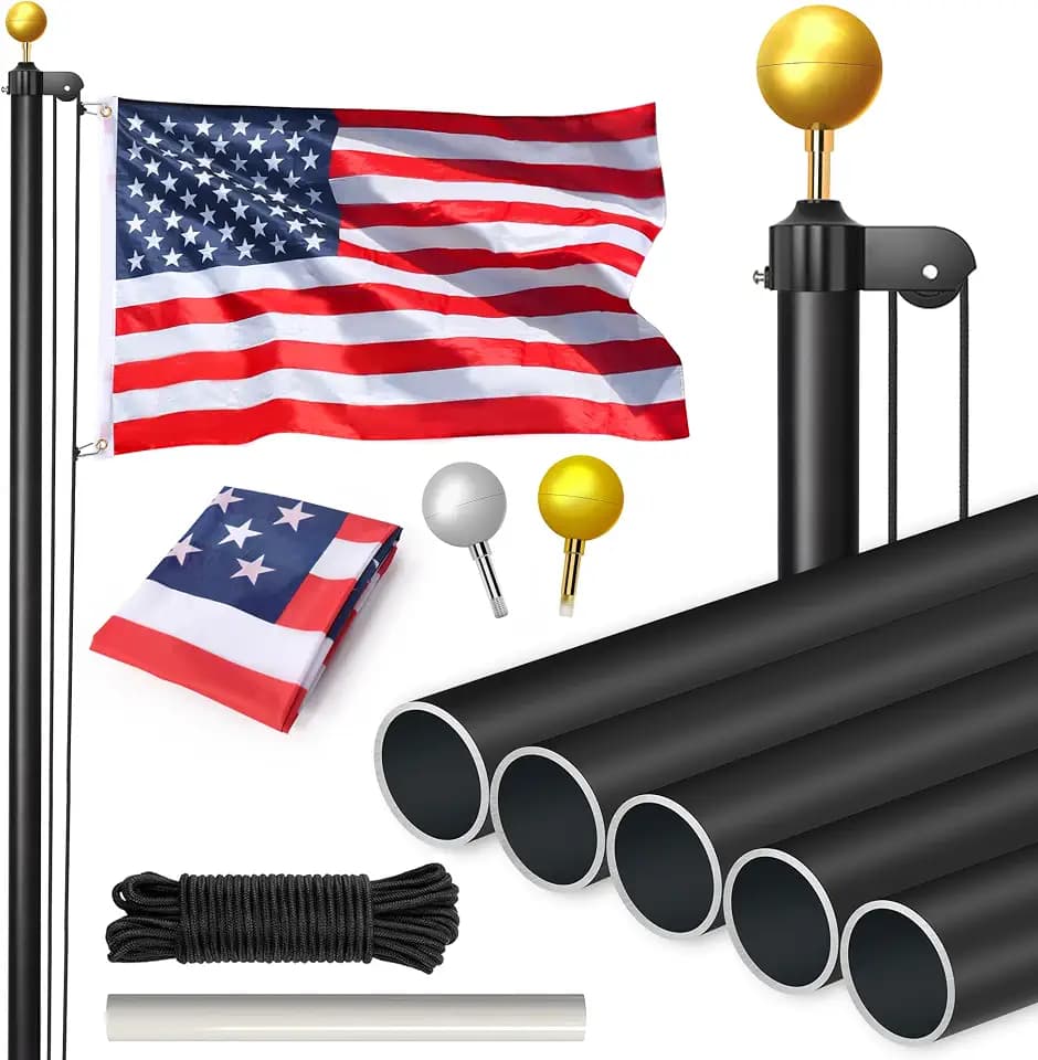 Flag Poles for Outside House Inground, 20ft Heavy Duty 13 Gauge Aluminum Flagpole Kit with 3x5 American Flag, Extra Thick Outdoor In Ground Flag Pole for Outside, Yard, Commercial or Residential