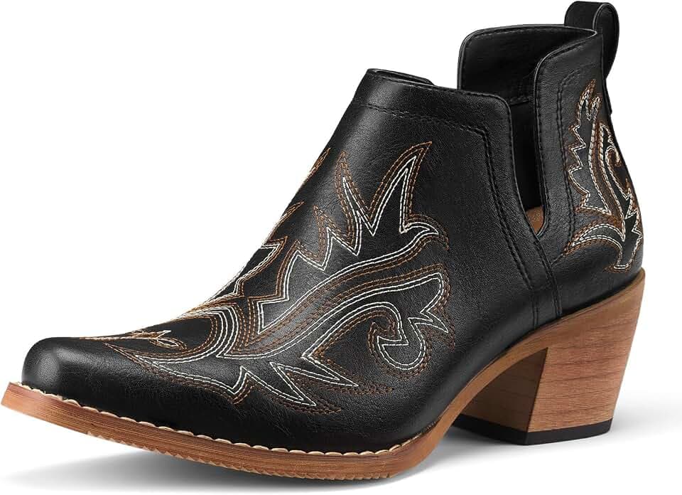 Rollda Cowboy Ankle Booties for Women, Cowgirl Short Boots