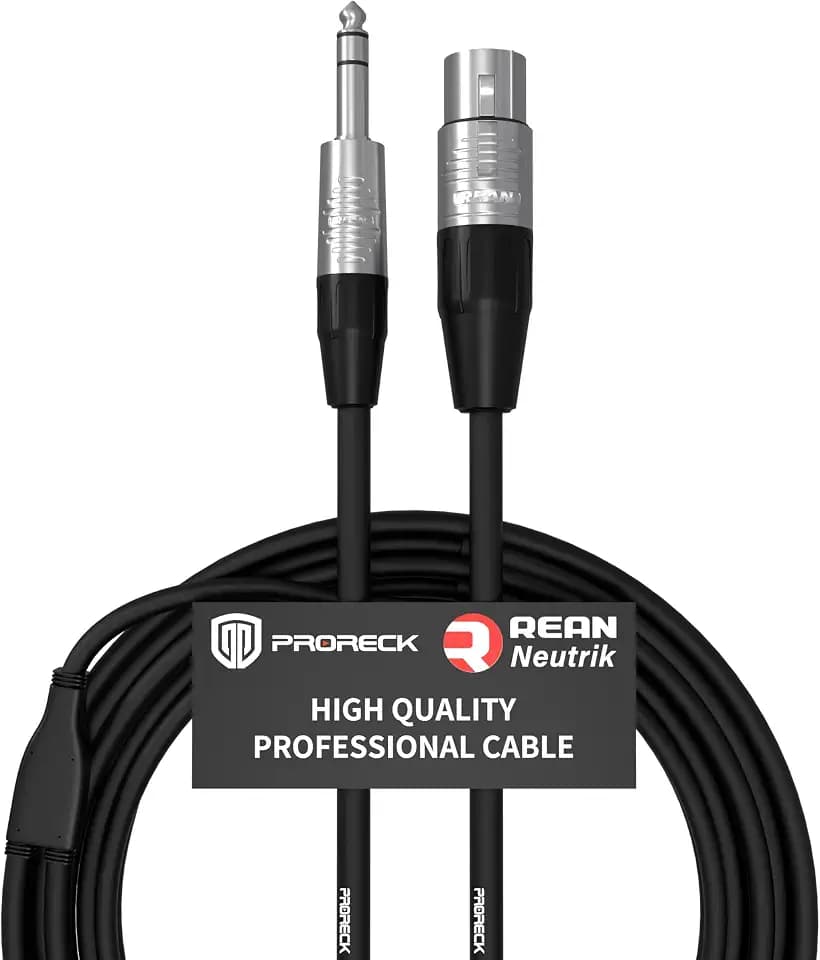 PRORECK 10FT Stereo Microphone Cable – XLR Female to 1/4" TRS, Neutrik Rean Connectors, 24 AWG, Ideal for Stage, Studio, and Live Sound Applications(PRS-XLRF-TRS/10FT)