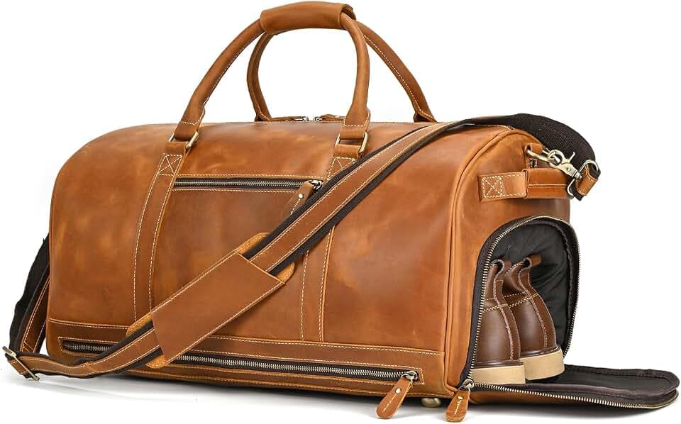 Full Grain Leather Duffel Bags for Men and Women Travel Overnight Weekend Leather Bags Sports Gym Duffel
