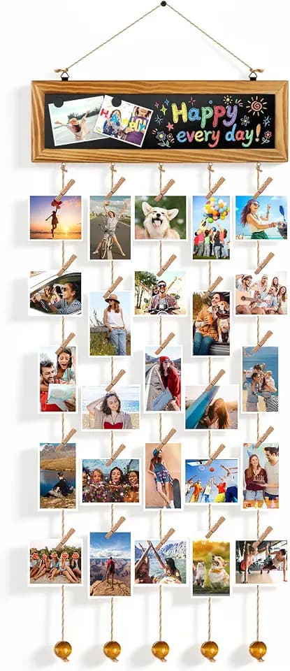 Fotovorhang Bilderrahmen mit 30 Klammern und Leine, DIY Fotowand