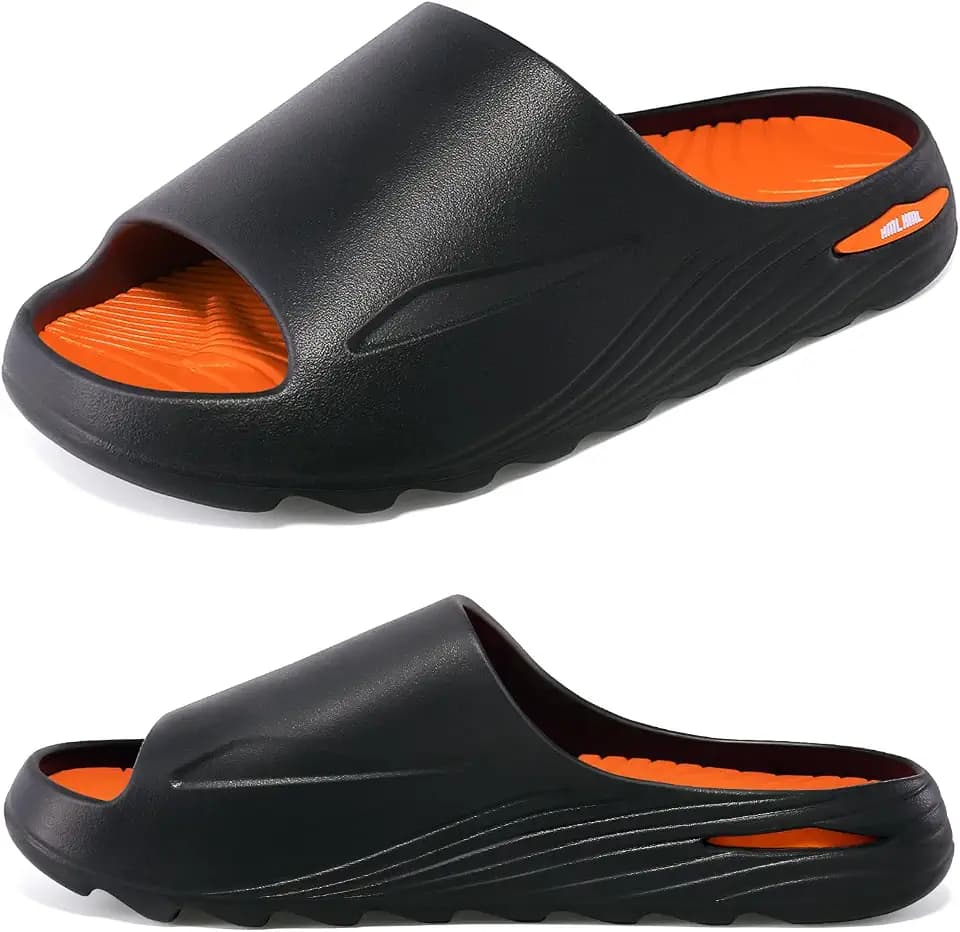 Mens Recovery Slides - Orthotic Arch Support Sandals for Plantar Fasciitis,Comfortable Cushioned Sport Slides with Open Toe, Reduces Foot & Joint Stress, Size7-13