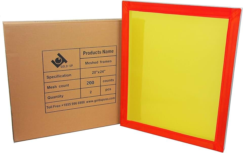 20 x 24 Inch Pre-Stretched Aluminum Silk Screen Printing Frames with 200 Yellow Mesh (2 Pack Screens)