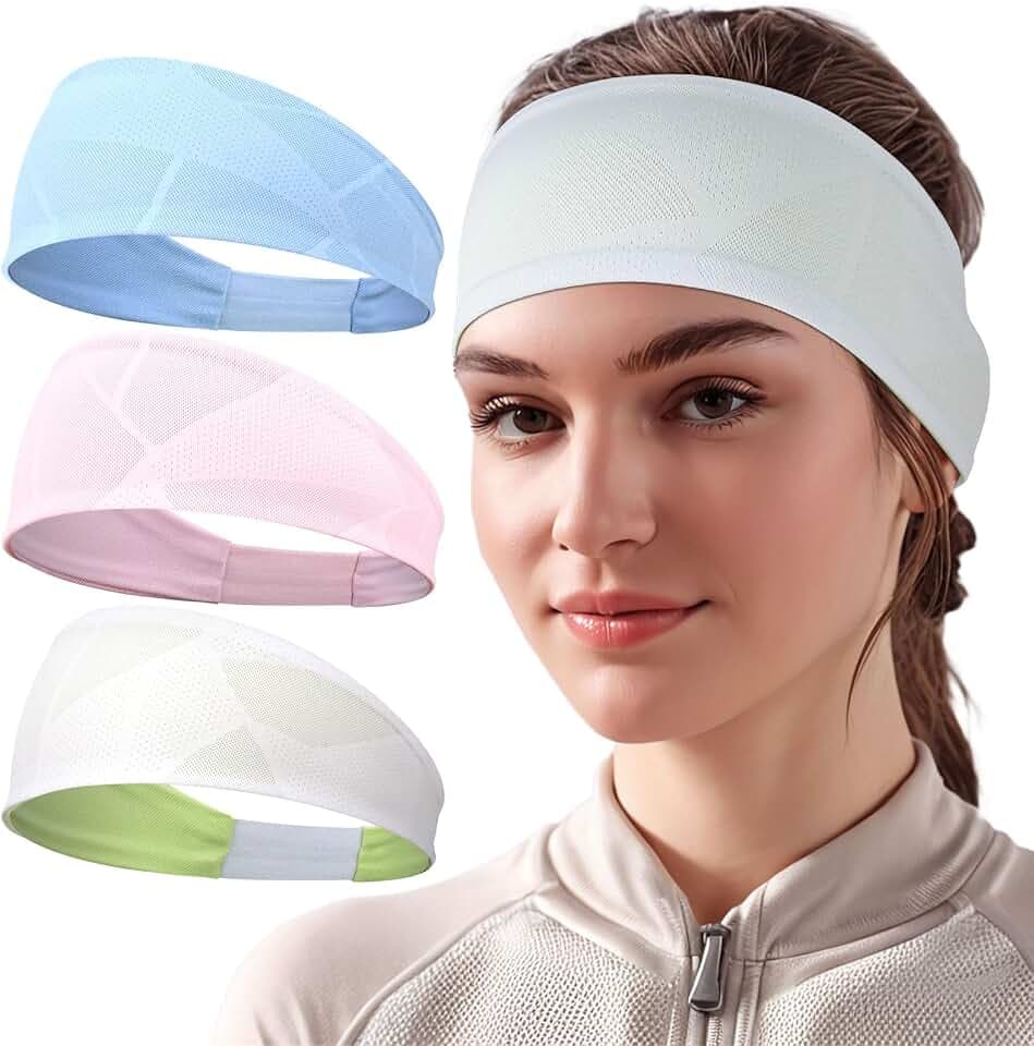 Sport Stirnbänd fur Herren und Damen - Double Sided Dünn Dehnbare rutschfest Haarband, Atmungsaktiv Schweißband Stirn für Fitness, Laufen, Radfahren, Wandern(3 Pack)