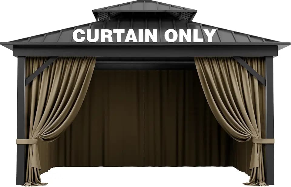 Outdoor Gazebo Curtain Replacement Universal 4-Panel Sidewalls 10' X 12',Outdoor Patio Waterproof Privacy Curtain with Double Zipper for Patio,Garden, and Backyard (Curtain Only)
