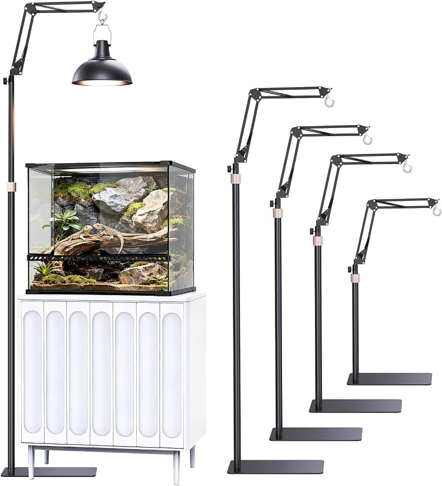 Reptile Lamp Stand Reptile Light Stand, Freely Adjustable Height (15.7inch to 74.4inch) with 360° Adjustable Swing Arm, Heat Lamp Holder for Bearded Dragon Turtles Snake and Chicks