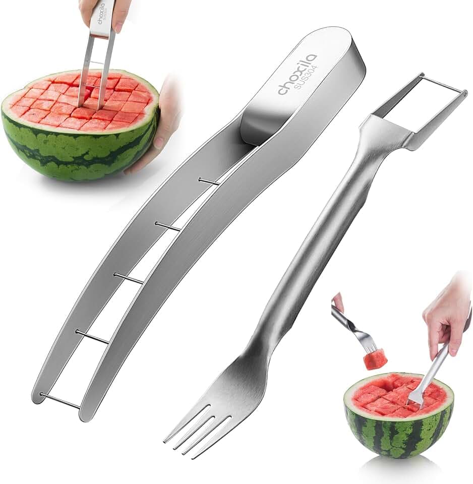 choxila Watermelon Slicer Fork Cutter Tool Set, Watermelon Cutter with Watermelon Fork, Stainless Steel Knife for Cubes, Fruit Slicer for Watermelon