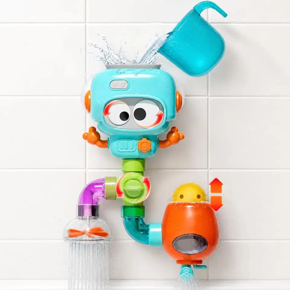 DOLIVE STEM Waterworks Pipes Bath Toys, 9PCS Baby Bathtub Toy with Interactive, Creative Shower Toy with Suction Cups for Baby Boys & Girls