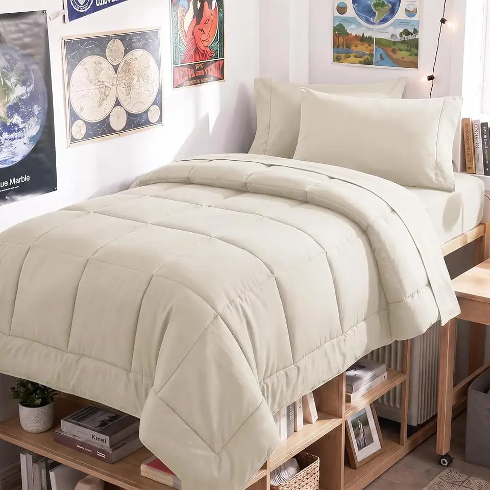 CozyLux Twin Comforter Set Beige - 5 Pieces Bed in a Bag