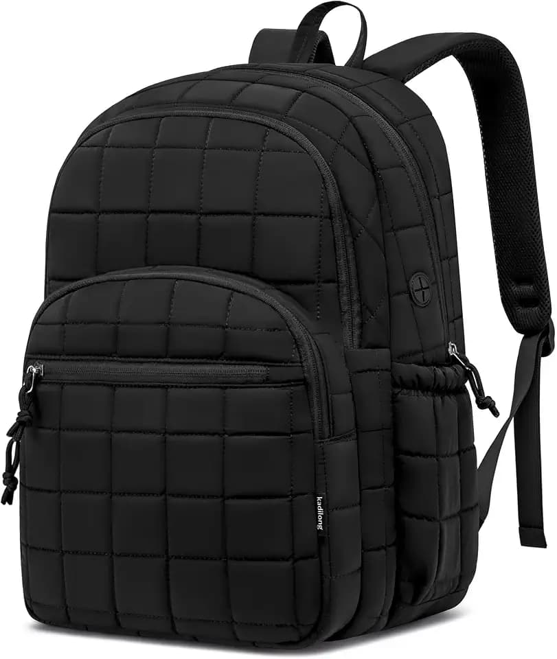 kadilong Laptop Backpack for Women College Travel,Quilted Daypack Bookbag for School Teen Girls Mochilas Mujer,Black