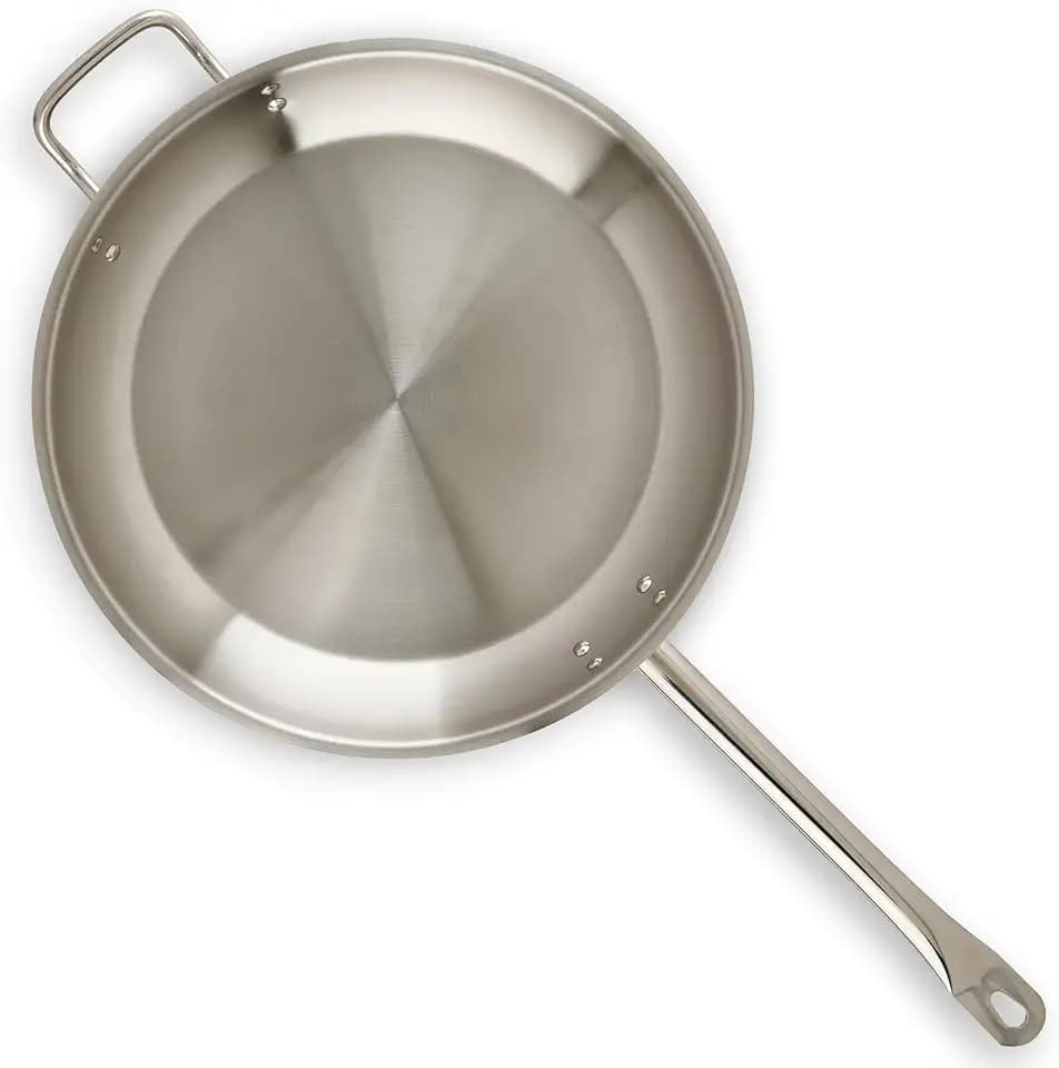 Winco 14" Stainless Steel Fry Pan with Helper Handle