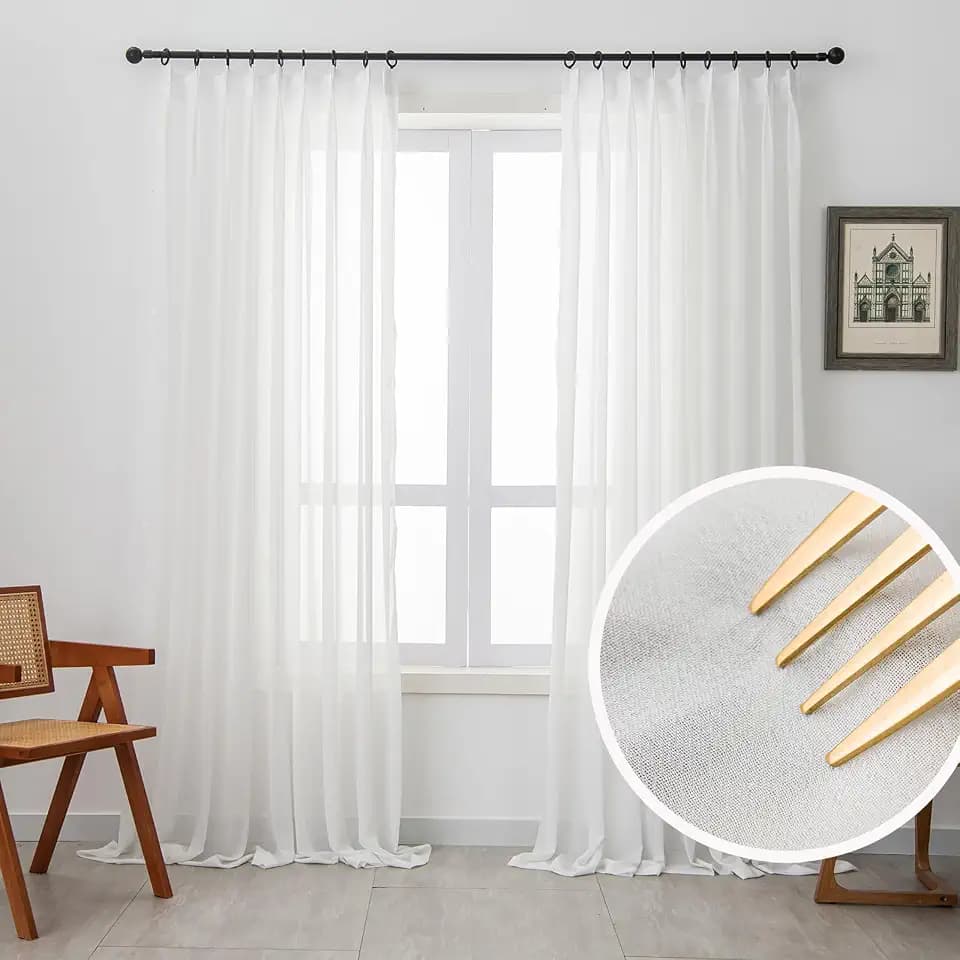 Sheer Curtains Pinch Pleated Curtains 96 Inches Long 2 Panels, W52 x L96