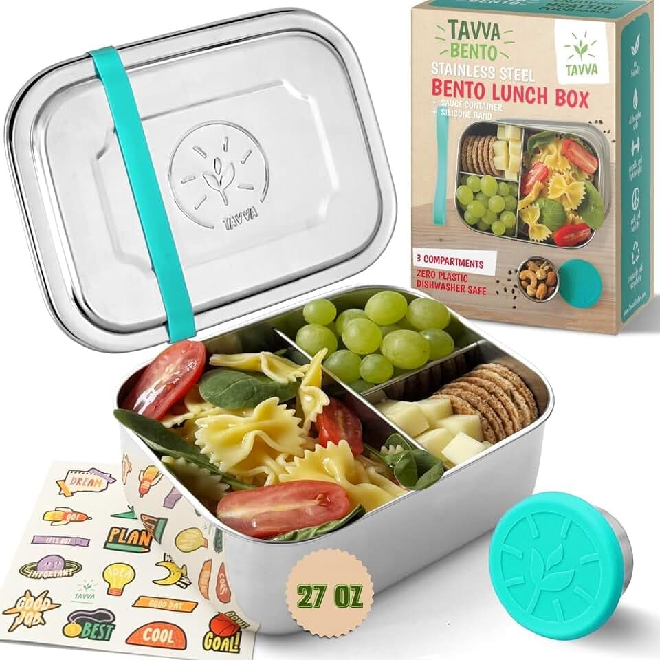 TAVVA Stainless Steel Lunch Box for Kids, 27oz Dry-foods Bento + Dip Cup