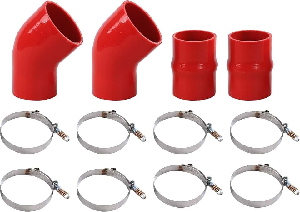 Heavy Duty Silicone Intercooler Boot Kit Compatible with Dodge 1994-2002 Ram Pickup 5.9L Diesel (Red)