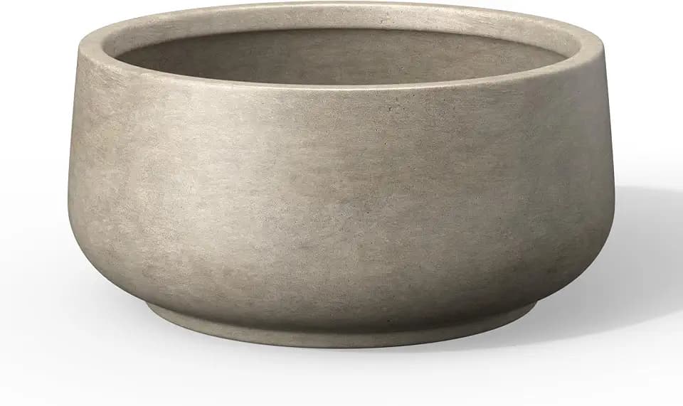 Kante Accent Round Bowl Weathered Concrete Planter 14.2" Dia, Outdoor