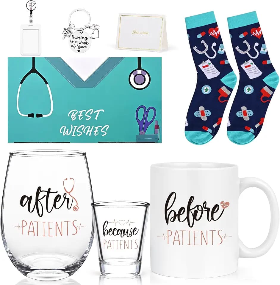 Futtumy Before Patients After Patients Gift Set 11oz Coffee Mug 17oz Stemless Wine Glass 2oz Shot Glass Set for Nurse Doctor Hygienist Assistant Physician Dentist Dental, Christmas Nurse Week Gifts