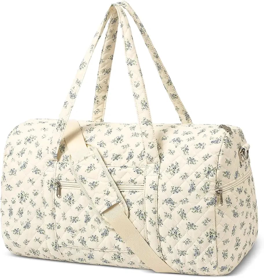 Gym Bag for Women, Cute Duffle Bag, Quilted Duffle Bag for Travel, Floral Duffle Bags, Weekend Bag with Zipper Pocket Dance Bag Organizer