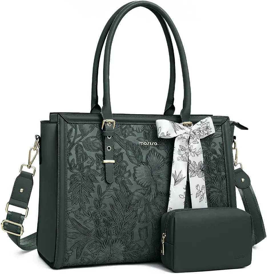 MOSISO Laptop Bag for Women, 17-17.3 inch PU Leather Tote Bag