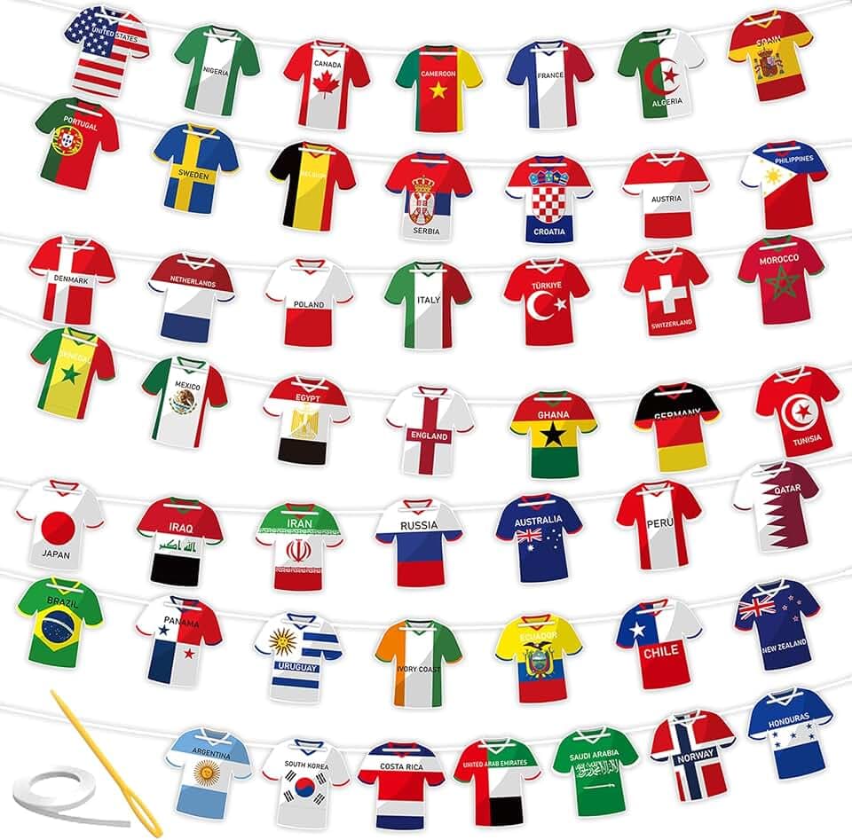 2026 Fußball Trikot Wimpelkette 49 Stück Internationale Flaggen Girlande