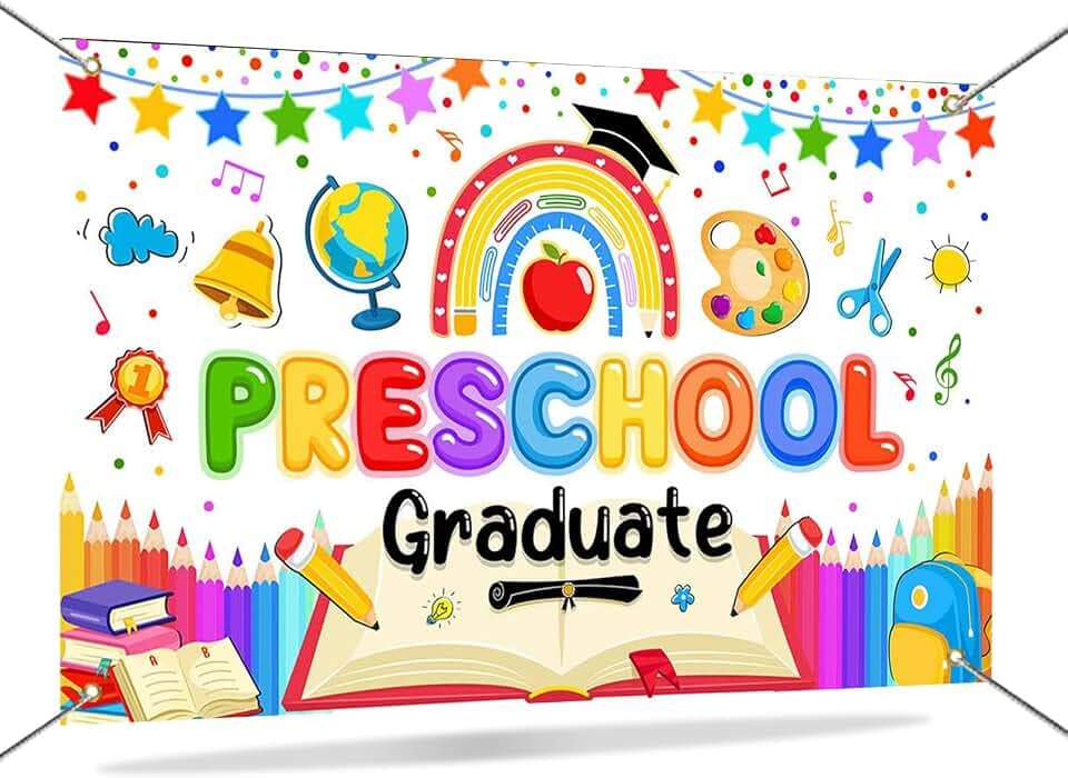 Mocsicka Preschool Graduation Backdrop Banner 2026 Prek Kindergarten Graduation Decorations Banner Congrats Grad Class of 2026 Preschool Graduation Decorations Photo Booth Props 70.8 x 43.3 Inch