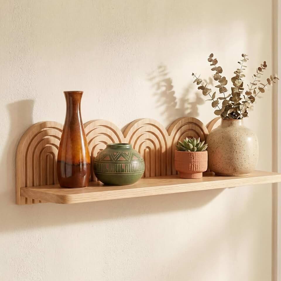 Briwooody Mid Century Floating Shelves Boho Wall Art Modern Rainbow Arch