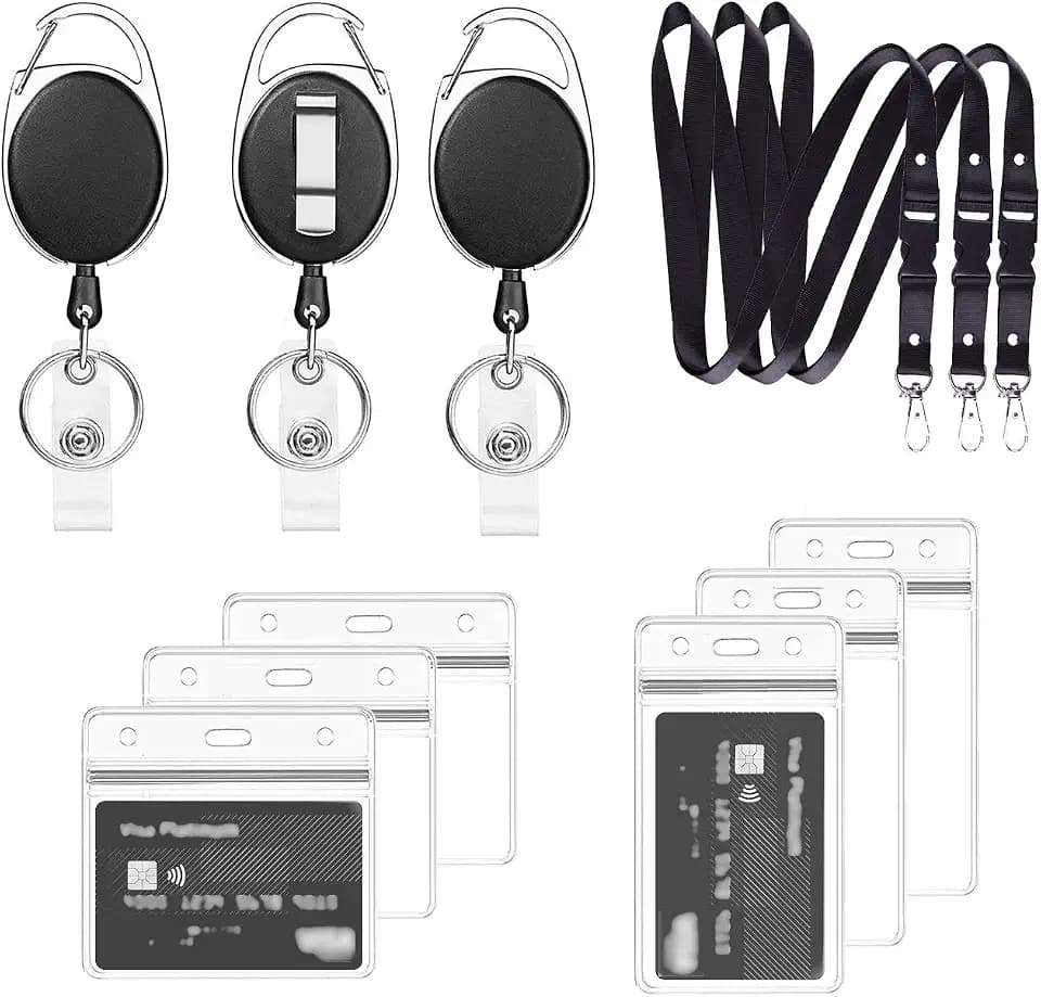 Einziehbarer Ausweishalter und Lanyard mit Kartenhalter, 3 Set - Lanyard, Schlüsselband Ausziehbar und Durchsichtigen Wasserdichten Ausweishülle, für Schlüssel,ID Card Holder (Schwarz B03)