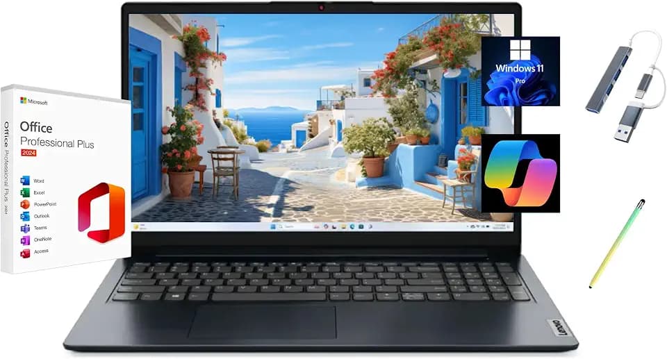 Lenovo 2025 Ideapad 1i 15.6" FHD Touchscreen Laptop, with Free Lifetime Microsoft Office 2024, Intel Core i7-1335U, 8GB RAM, 256GB SSD, Windows 11 Pro, Abyss Blue, Copilot, with USB Hub & Stylus Pen