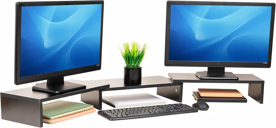 Mind Reader Dual Monitor Stand, Desktop Organizer, Laptop Riser, Office, MDF, 51.25"L x 9.25"W x 4.75"H, Black