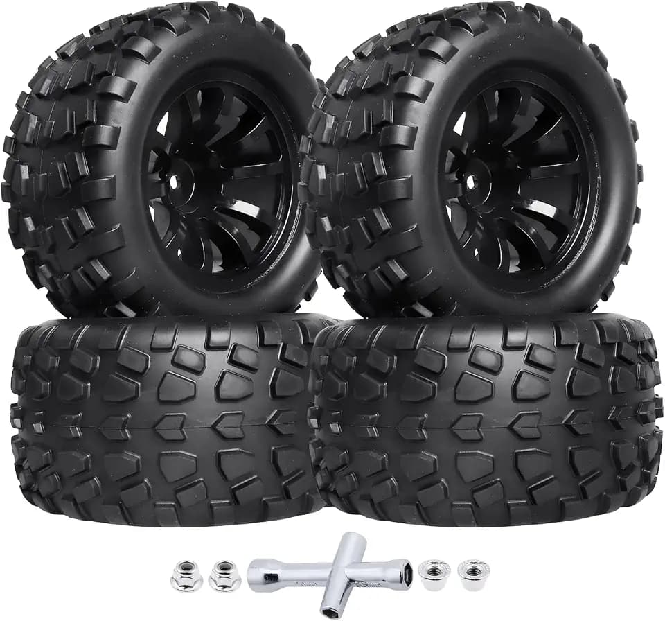 HobbyPark PreGlued Mounted 12mm Hex Hubs RC Truck Tires and Wheels 2.8 Tires with Foam Inserts for Traxxas Rustler Stampede Hoss 4x4 Redcat RC Monster Truck Set of 4 (128x67mm(HxW))
