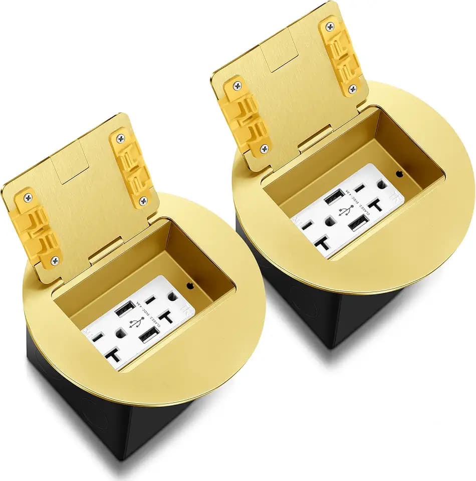 Kanayu 2 Pack Round Recessed Floor Outlet, 20A 1-Gang, ETL, Gold