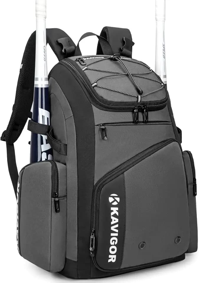 KAVIGOR Baseball Bag for Youth and Adult, Softball Bag 50L Large Capacity Holds 4 Bats, Equipment Backpack with Shoes Compartment