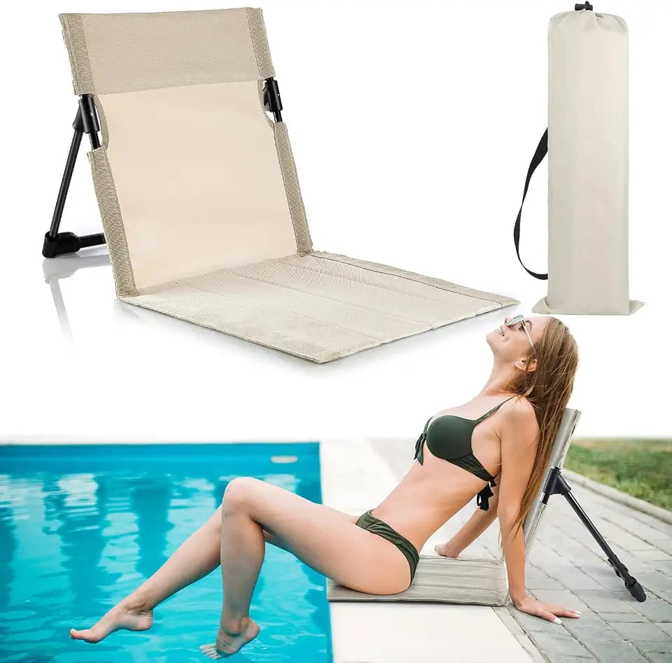 Karenhi 1 Pcs Foldable Poolside Chairs for Edge of Pool,Light Beige