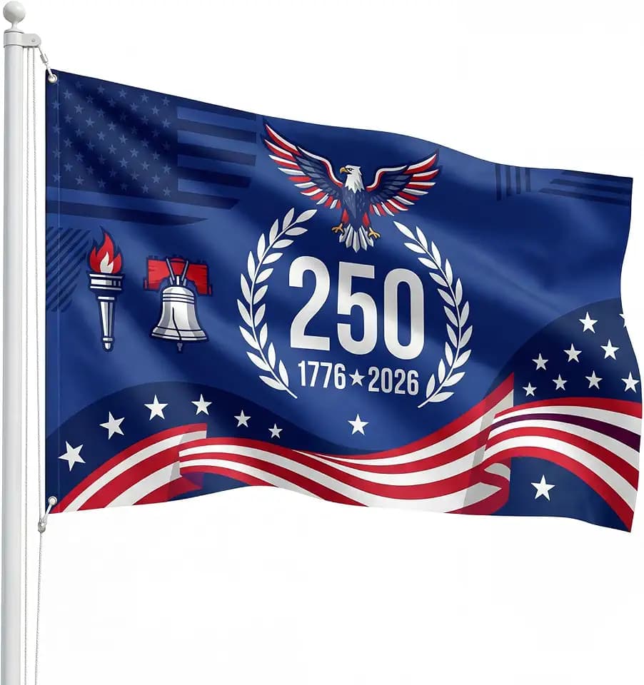 250th Anniversary American Flag 3x5 Outdoor USA Patriotic Banner 1776 US Freedom Birthday Decorations for Outside Yard Home Decor (Blue)